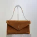 SAINT LAURENT Cassandra Large Envelope Shoulder Bag – Tan Suede with Gold YSL Logo (Detachable Chain Strap) #A58782