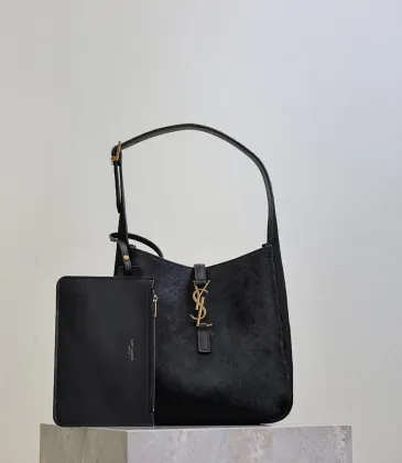 SAINT LAURENT Le 5 à 7 Hobo Bag Set – Black Haircalf with Matching Pouch & Gold YSL Logo (Adjustable Strap) #A58770 SAINT LAURENT Le 5 à 7 Hobo Bag Set – Black Haircalf with Matching Pouch & Gold YSL Logo (Adjustable Strap) #A58770