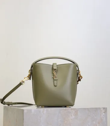 SAINT LAURENT Le 5 à 7 Small Bucket Bag – Olive Green Smooth Leather with Gold YSL Logo (Adjustable Crossbody Strap) #A58781