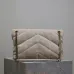 SAINT LAURENT Loulou Medium Shoulder Bag – Light Beige Suede with Chevron Quilt &amp; Gold YSL Logo (Convertible Chain Strap) #A58772