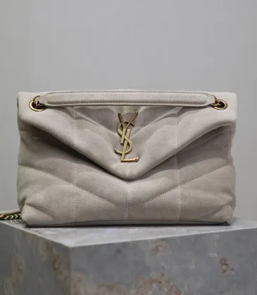 SAINT LAURENT Loulou Medium Shoulder Bag – Light Beige Suede with Chevron Quilt & Gold YSL Logo (Convertible Chain Strap) #A58772 SAINT LAURENT Loulou Medium Shoulder Bag – Light Beige Suede with Chevron Quilt & Gold YSL Logo (Convertible Chain Strap) #A58772