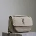 SAINT LAURENT Loulou Medium Shoulder Bag – Light Beige Suede with Chevron Quilt &amp; Tone-On-Tone YSL Logo (Convertible Chain Strap) #A58775