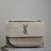 SAINT LAURENT Loulou Medium Shoulder Bag – Light Beige Suede with Chevron Quilt &amp; Tone-On-Tone YSL Logo (Convertible Chain Strap) #A58775