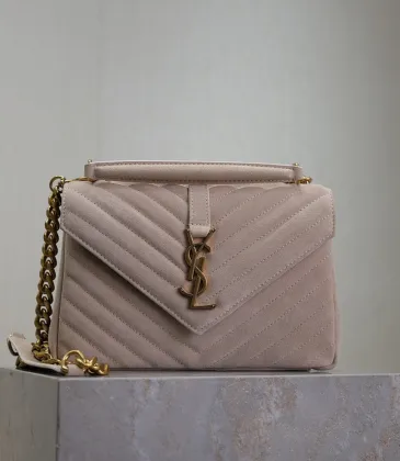 SAINT LAURENT Loulou Small Envelope Crossbody Bag – Blush Suede with Chevron Quilt &amp; Gold YSL Logo (Detachable Chain Strap) #A58780