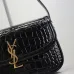 SAINT LAURENT Solferino Small Shoulder Bag – Black Croc-Embossed Patent Leather with Gold YSL Cassandre Closure  #A58759