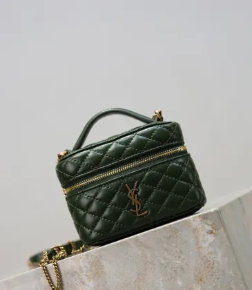 Saint Laurent 819285 GABY Mini Chain Cosmetic Bag - Dark Green Quilted Leather with Detachable Strap #A59505 Saint Laurent 819285 GABY Mini Chain Cosmetic Bag - Dark Green Quilted Leather with Detachable Strap #A59505