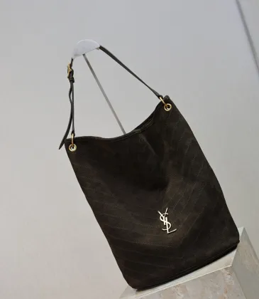 Saint Laurent 844346 Niki Series Suede Bucket Bag - Dark Brown with LE CASSANDRE Logo #A59503 Saint Laurent 844346 Niki Series Suede Bucket Bag - Dark Brown with LE CASSANDRE Logo #A59503