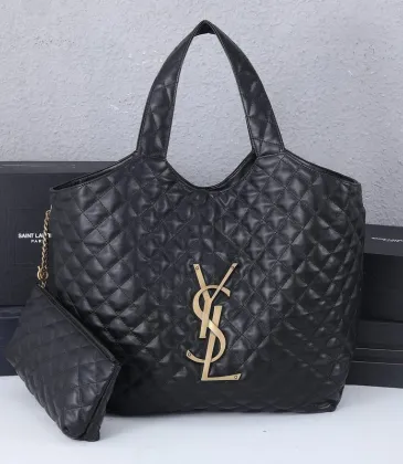 Yves Saint Laurent Black Quilted Leather Tote Bag With Gold Logo And Matching Pouch #A50844