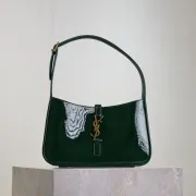 Yves Saint Laurent Green Patent Leather Hobo Bag With Gold Logo And Structured Design #A50817 Yves Saint Laurent Green Patent Leather Hobo Bag With Gold Logo And Structured Design #A50817