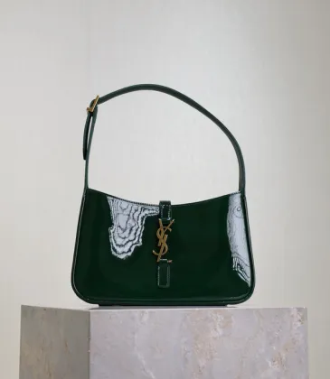 Yves Saint Laurent Green Patent Leather Hobo Bag With Gold Logo And Structured Design #A50817