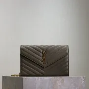 YSL Quilted Envelope Bag With Gold Chain Strap And Iconic Logo In Olive Green #A50333