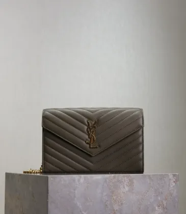 YSL Quilted Envelope Bag With Gold Chain Strap And Iconic Logo In Olive Green #A50333