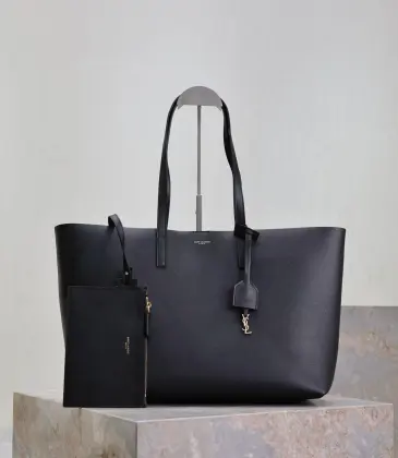 YSL Inspired Minimalist Leather Tote With Matching Pouch For Sophisticated Black #A63653