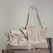 YSL Beige Leather Tote Bags With Gold YSL Logo Set #A50994