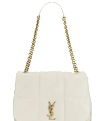 YSL White Quilted Leather Shoulder Bag With Gold YSL Logo #A50995