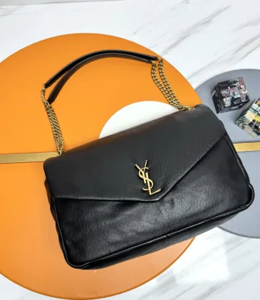 Yves Saint Laurent Black Leather Shoulder Bag With Signature Gold YSL Logo #A50996