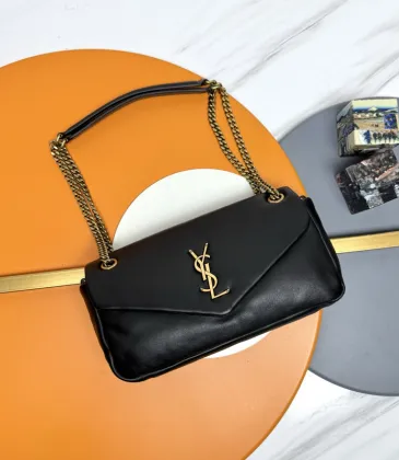 Yves Saint Laurent Black Leather Shoulder Bag With Gold YSL Logo #A50997