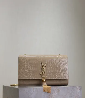 Saint Laurent Croc - Embossed Leather Crossbody Bag With Gold Tassel size:24×15×5cm #A53697
