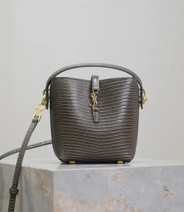 Saint Laurent Lizard - Embossed Leather Bucket Bag With Gold YSL Logo size:15×13×6cm #A53703