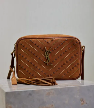 Saint Laurent Studded Suede Crossbody Bag With Iconic YSL Logo size:23×16×6cm #A53741