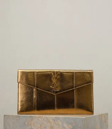 YSL Uptown Gold Snakeskin Clutch, 27 x 16 x 2 cm #A63202
