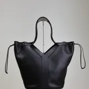 YSL Black Leather Tote Bag With Distinctive V - Shaped Structure #A51652