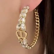 Dior CD Montaigne Crystal-Accented Hoop Earrings #A50092