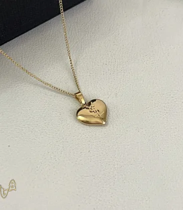 Saint Laurent Solid Heart Pendant Gold Thin Chain Choker Necklace Women Designer Jewelry #A65952