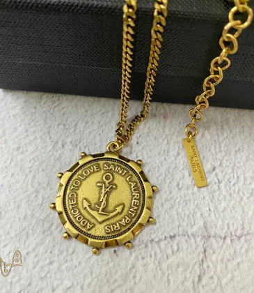 Saint Laurent Vintage Coin Pendant Necklace Anchor &amp; Portrait Medallion Gold Silver Designer Jewelry #A65950