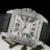 Cartier Santos Diamond Automatic Black Leather Watch 42mm #A65833