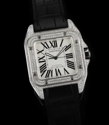 Cartier Santos Diamond Automatic Black Leather Watch 42mm #A65833 Cartier Santos Diamond Automatic Black Leather Watch 42mm #A65833