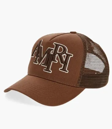 Amiri Staggered Logo Trucker Hat Brown #A37247