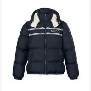 Gucci Black Puffer Jacket With White Stripes Unisex Style #A54548