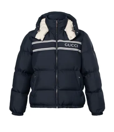 Brand G Black Puffer Jacket With White Stripes Unisex Style #A54548