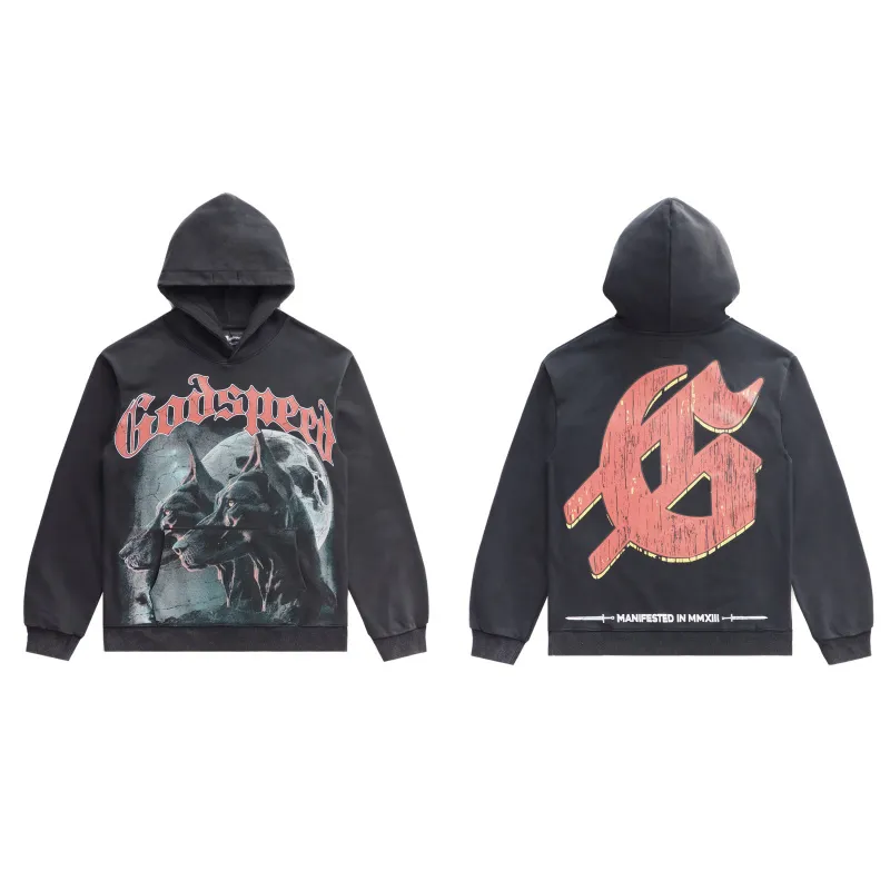 Godspeed Brand Black/Red Hoodie With Striking Doberman Graphic And Vintage Design #A54412