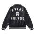 AMIRI Black Leather Bomber Jacket With Iconic Logo And Varsity Stripe Details #A54436