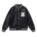 AMIRI Black Leather Bomber Jacket With Iconic Logo And Varsity Stripe Details #A54436