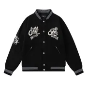AMIRI Black Varsity Jacket With Intricate Embroidered Logos And Musical Note Accents #A54284