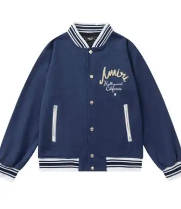 Amiri Navy Blue Varsity Jacket With Embroidered Logo And Striped Details #A54437