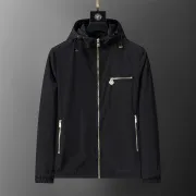 Versace Men's Hooded Windbreaker Jacket Stylish Black Outerwear with Gold Tone Zippers #A54303