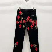 Chrome Hearts Red, White, Black, &amp; Leopard Cross Patch Carpenter Pants #A53418