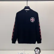Chrome Hearts Black/White Sweatshirt With Red Cross And Gothic Logo Print On Back And Sleeves #A54389