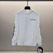 Chrome Hearts White Hoodie With Intricate Gothic Pink Black Logo And Sleeve Patterns #A54422