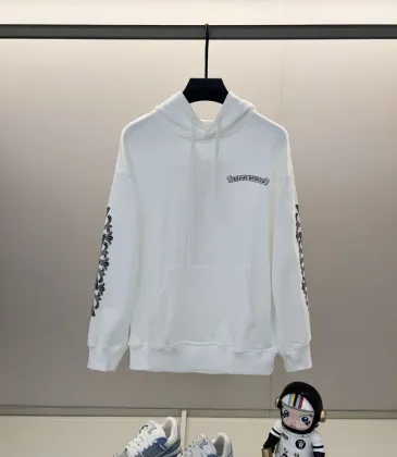 Chrome Hearts White Hoodie With Intricate Gothic Pink Black Logo And Sleeve Patterns #A54422