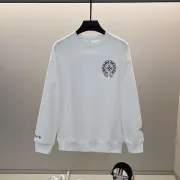 Stylish White/Black Chrome Hearts Sweatshirt With Classic Cross And Text Prints #A54390