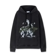 Off - White Black Hoodie With Artistic Graphic Print And Brand Elements #A54247