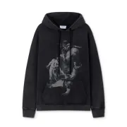 Off - White Black Hoodie With Artistic Graphic Print And Branded Details #A54245