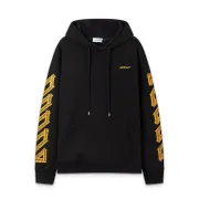 Off White Black Hoodie With Signature Yellow Diagonal Arrow Print And Brand Detailing #A54327