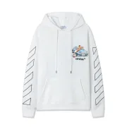 Off White Hoodie With Artistic Back Print Featuring Cherubs Car And Brand Elements Black/White #A54326