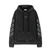 Off - White Washed Black Hoodie With Signature Diagonal Stripes And OFF Logo #A54329